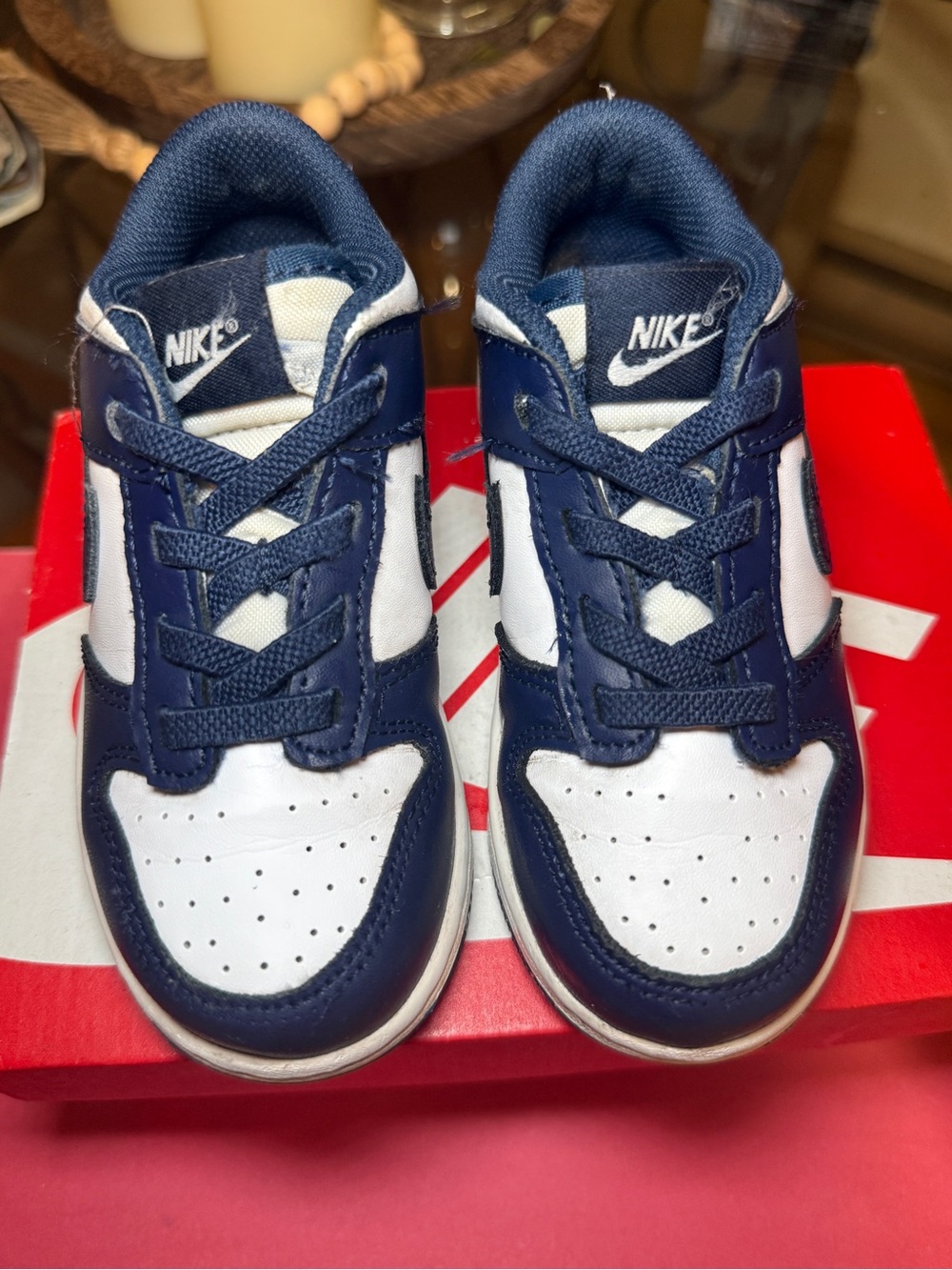 Nike Navy and White Kids Low-Top Sneakers